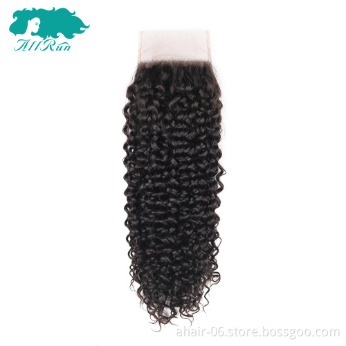 Cheap Luxury Practical 4x4 Natural Color Swiss Lace 100% Brazilian Virgin Human Double Weft Hair Jerry Curl 8"-20" Lace Closure